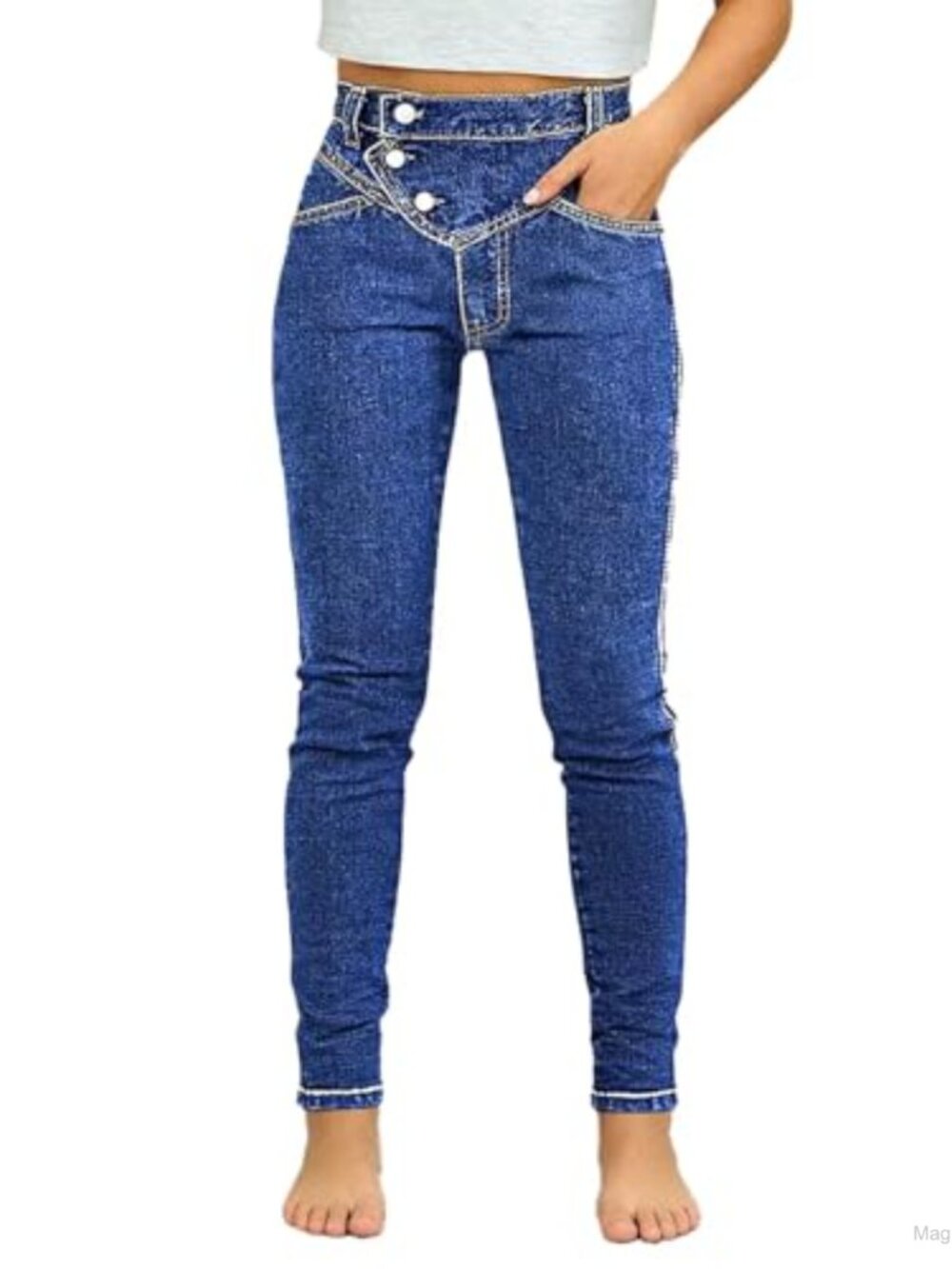 High Waist Button Up Crossover Skinny Jeans Butt Lifting Vintage Stretchy